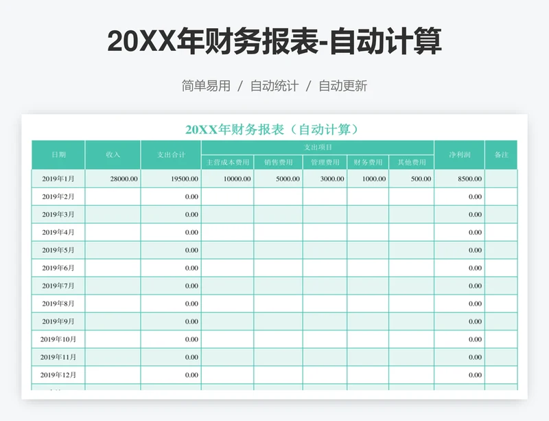 20XX年财务报表-自动计算