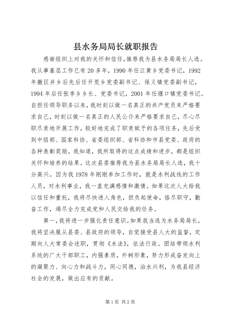 县水务局局长就职报告.docx