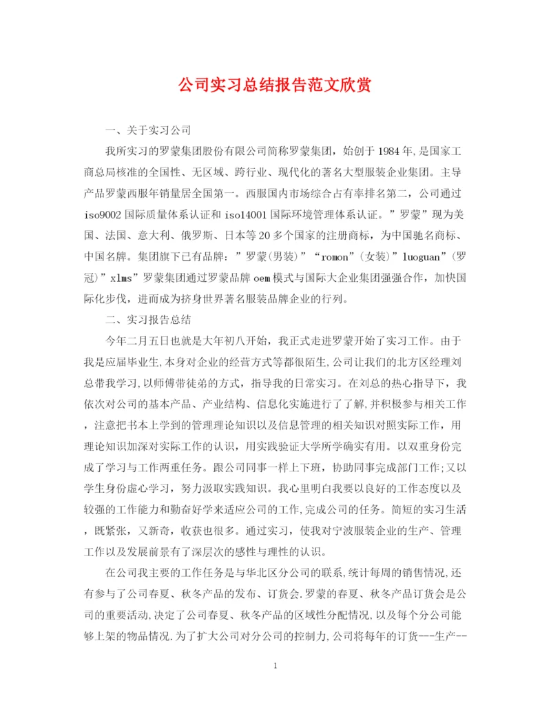 精编之公司实习总结报告范文欣赏.docx