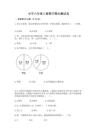 小学六年级上册数学期末测试卷（培优a卷）