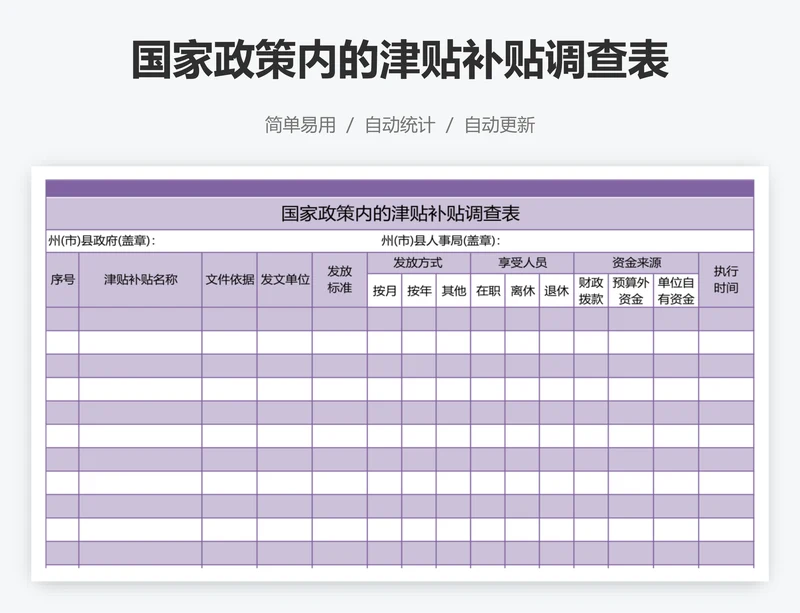 国家政策内的津贴补贴调查表