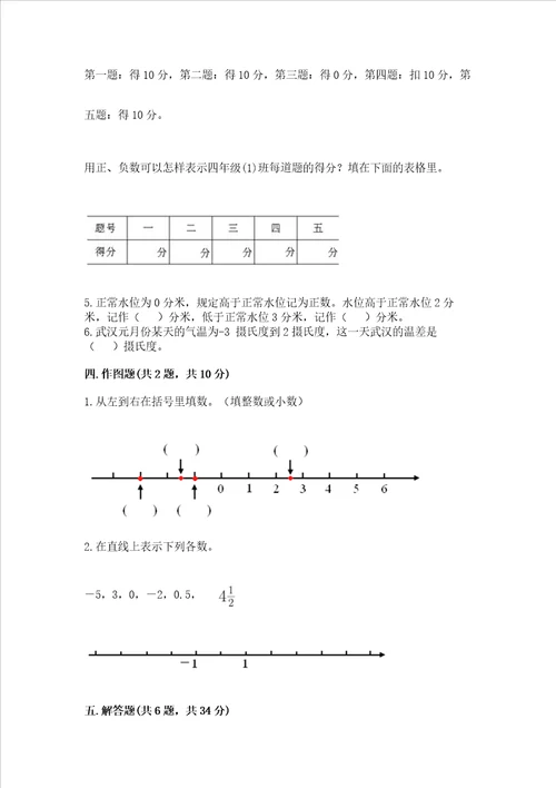 西师大版六年级上册数学第七单元 负数的初步认识 测试卷考点精练