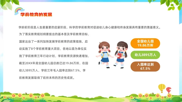 绿色清新展板风卡通儿童全国学前教育宣传周PPT学前教育宣传月