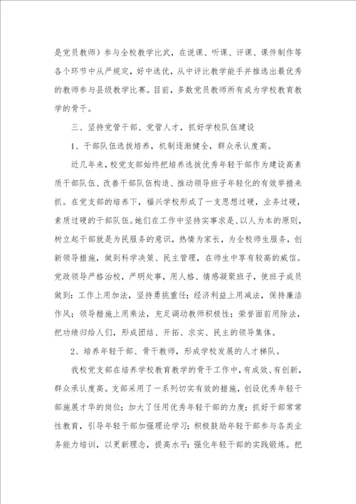 中学党支部工作总结汇报优异范文