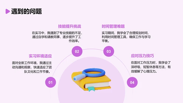 紫色3D风大学生实习报告总结PPT模板