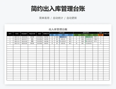 简约出入库管理台账