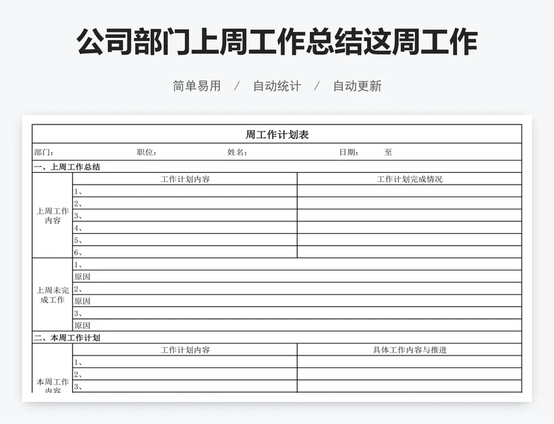 公司部门上周工作总结这周工作计划