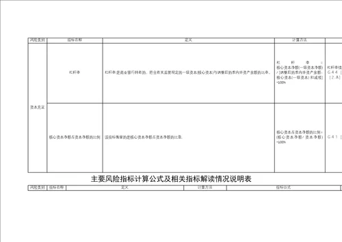 主要风险指标计算公式及相关指标解读情况说明表