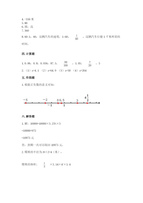 保定市定兴县六年级下册数学期末测试卷精选.docx