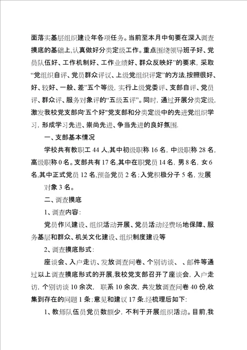 基层党组织分类定级情况汇报