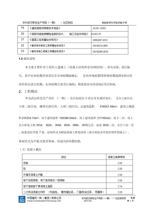 检验批划分及检验试验方案