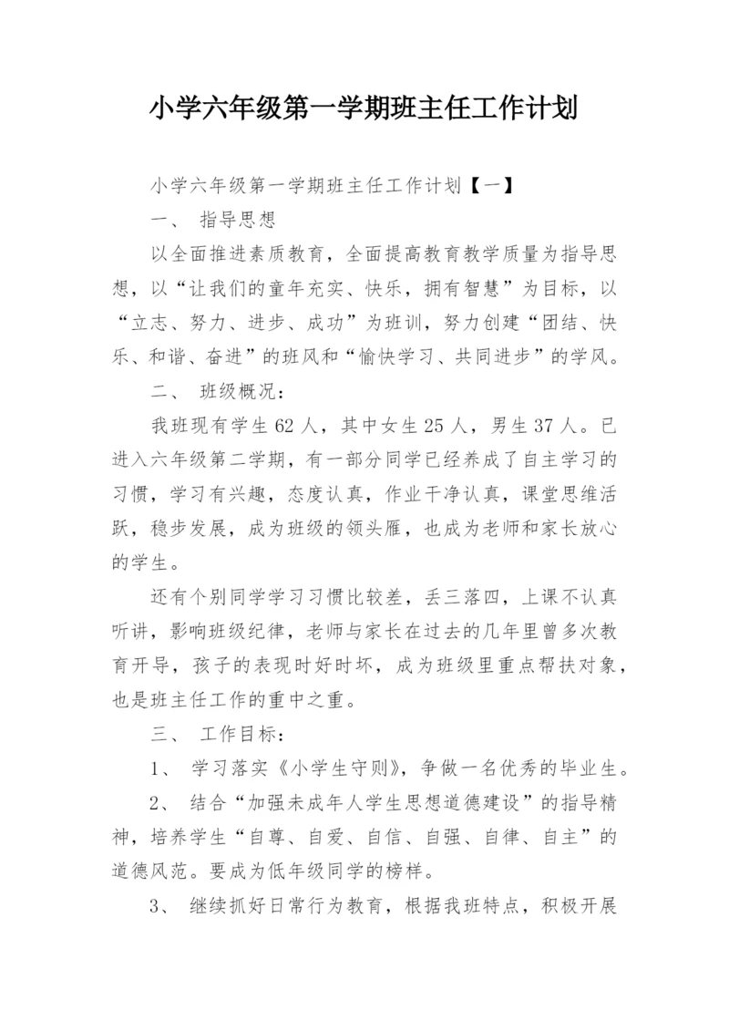 小学六年级第一学期班主任工作计划.docx