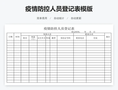 疫情防控人员登记表模版