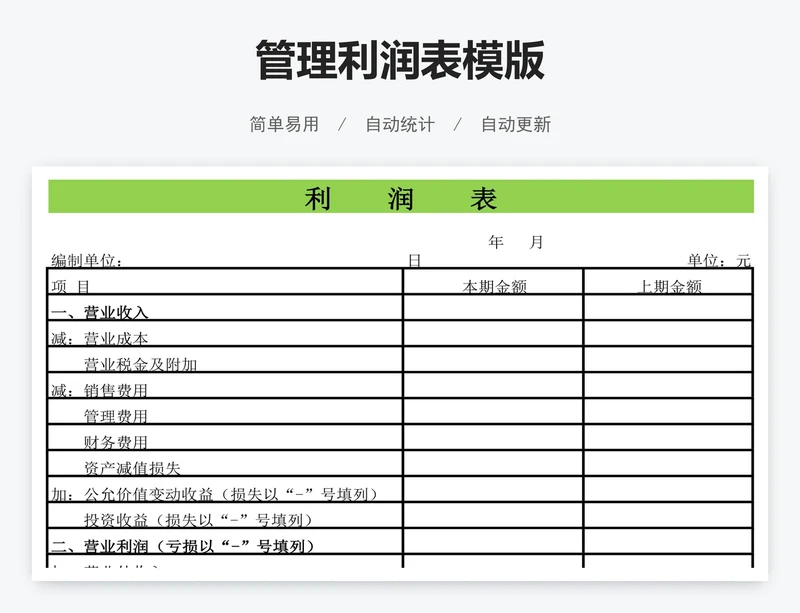 管理利润表模版