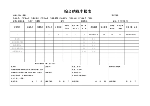 综合纳税申报表范本