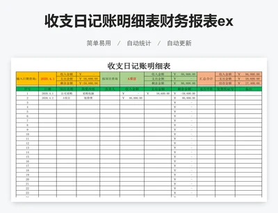 收支日记账明细表财务报表excel表格模板