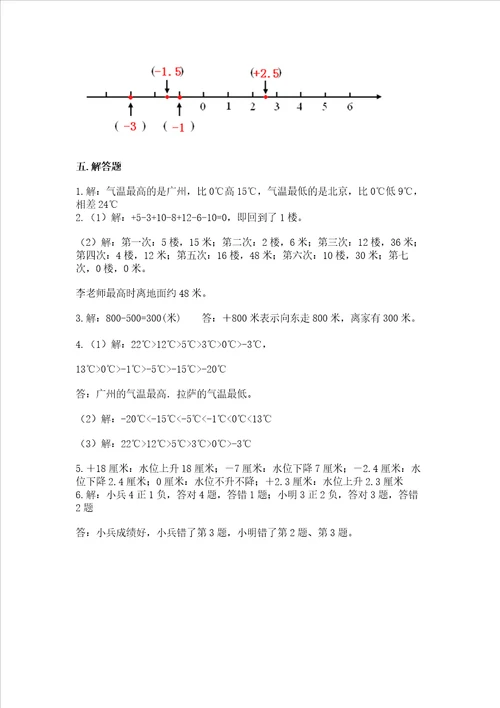 西师大版六年级上册数学第七单元 负数的初步认识 测试卷可打印