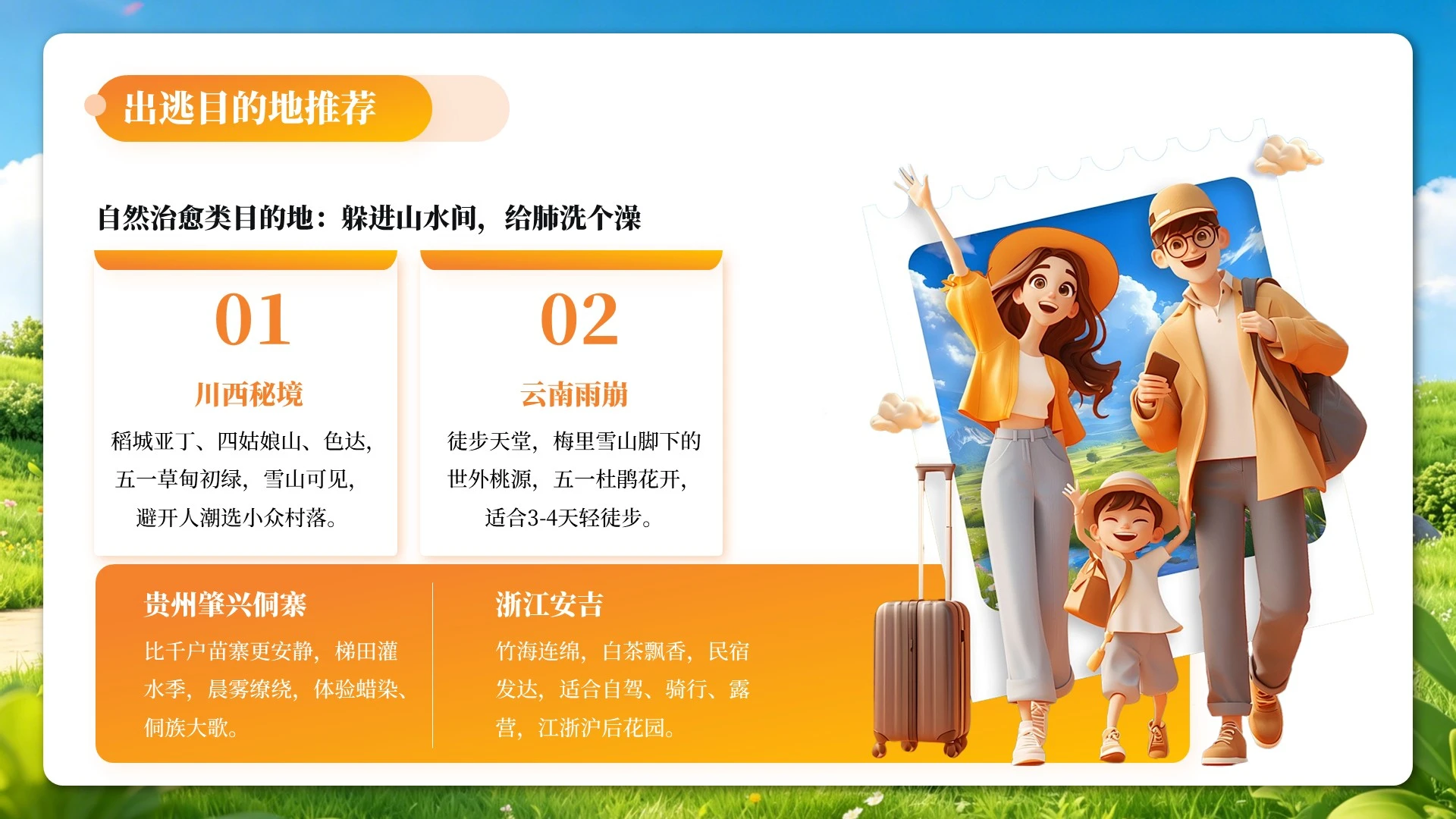 绿色3D风五一欢乐出游PPT单页