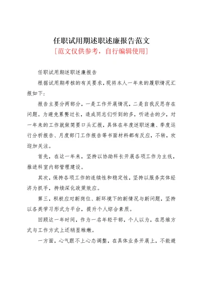 任职试用期述职述廉报告范文(共2页)