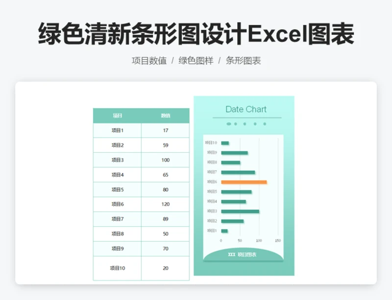 绿色清新条形图设计Excel图表