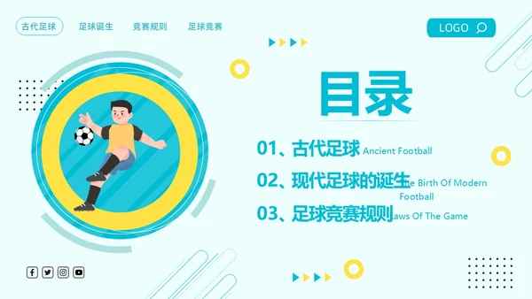 蓝色简约足球的起源与发展足球发展史PPT模板宣传PPT动态PPT