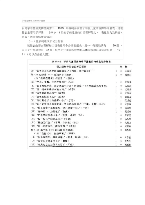 学前儿童语言障碍评量表