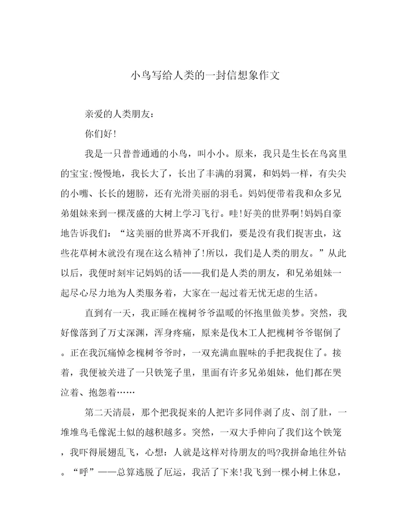 小鸟写给人类的一封信想象作文