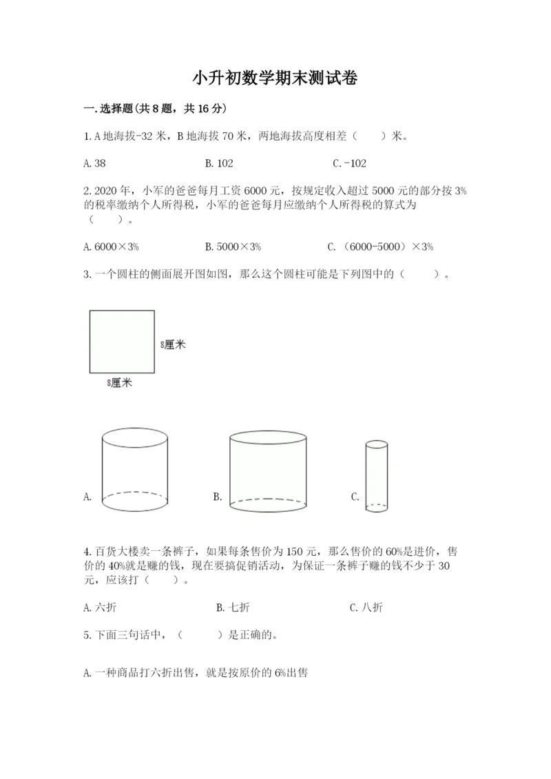 小升初数学期末测试卷精品【巩固】.docx