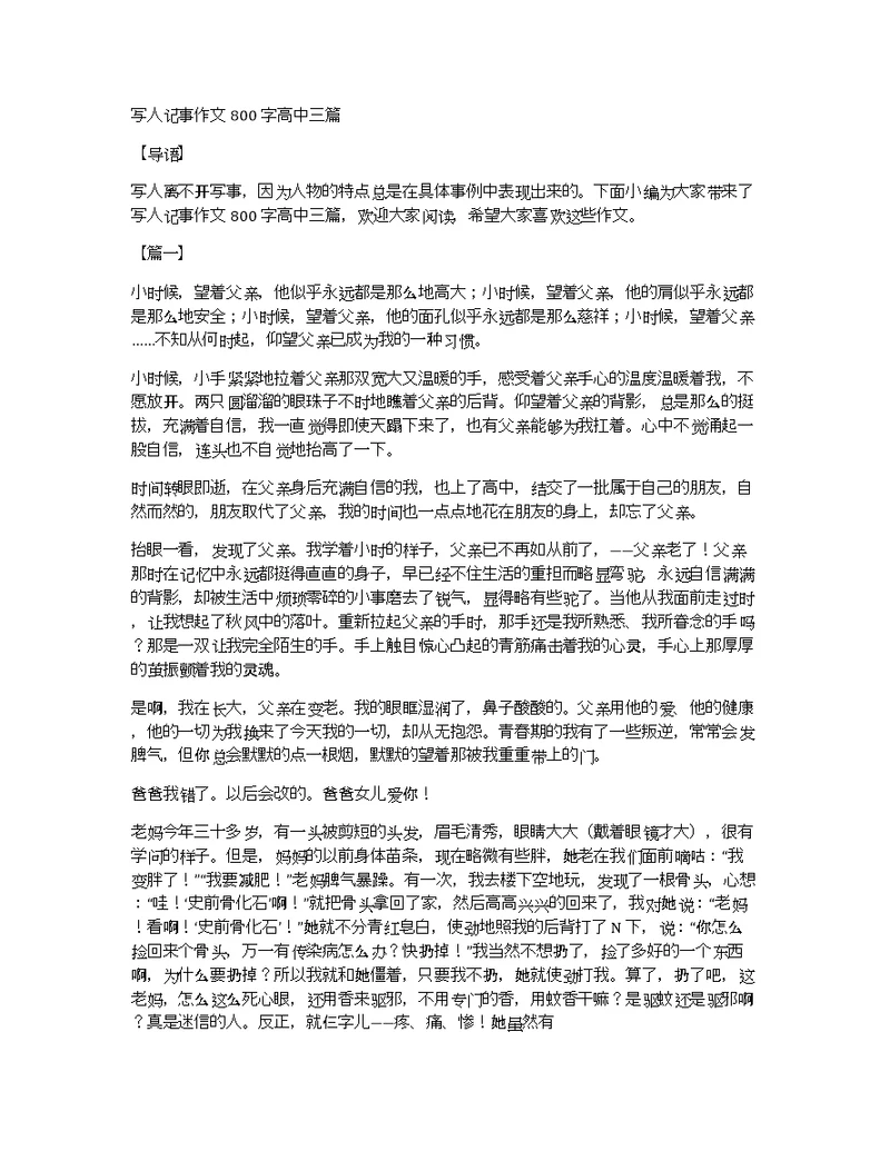 写人记事作文800字高中三篇