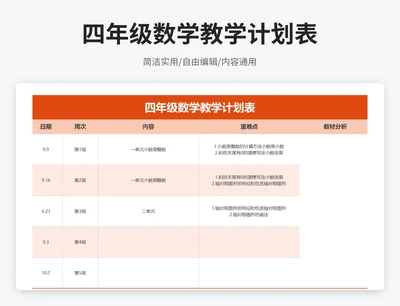 简约风四年级数学教学计划表