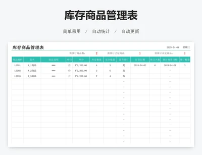 库存商品管理表