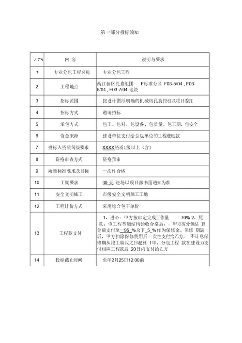 专业分包招标文件范本旋挖桩