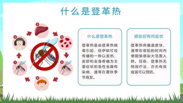 绿色卡通预防登革热科普带内容PPT模板