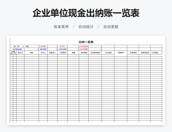 企业单位现金出纳账一览表