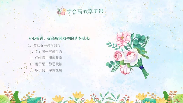 绿色水彩专心学会专心听讲主题班会学生PPT