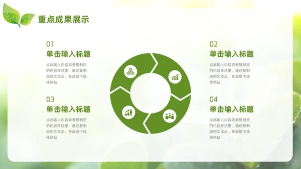 小清新绿叶简约商务工作总结汇报PPT模板