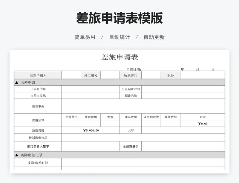 差旅申请表模版
