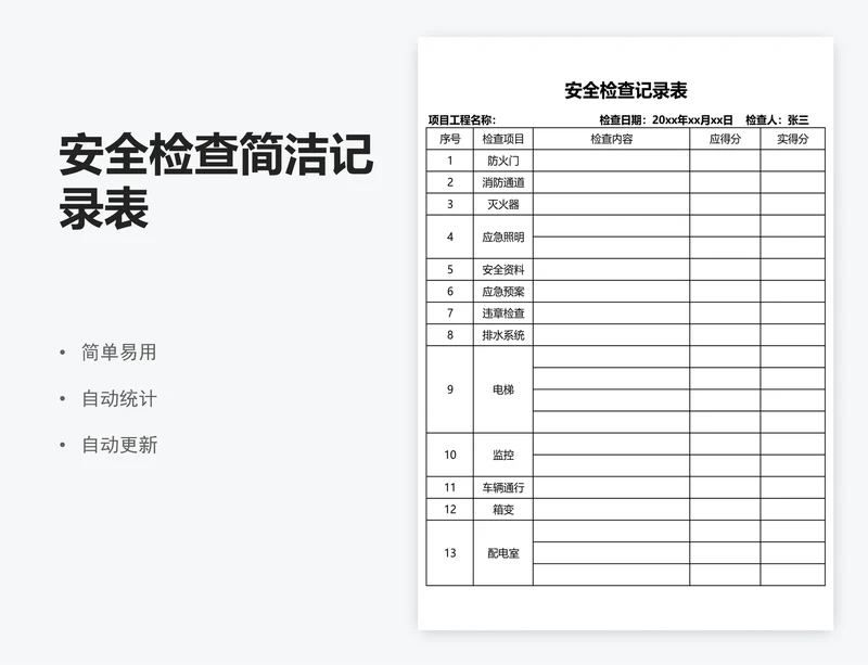 安全检查简洁记录表