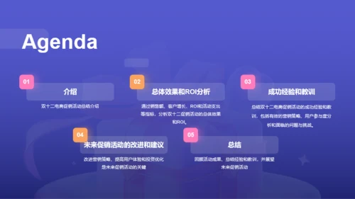 紫色3D创意酷炫双十二活动复盘PPT模板