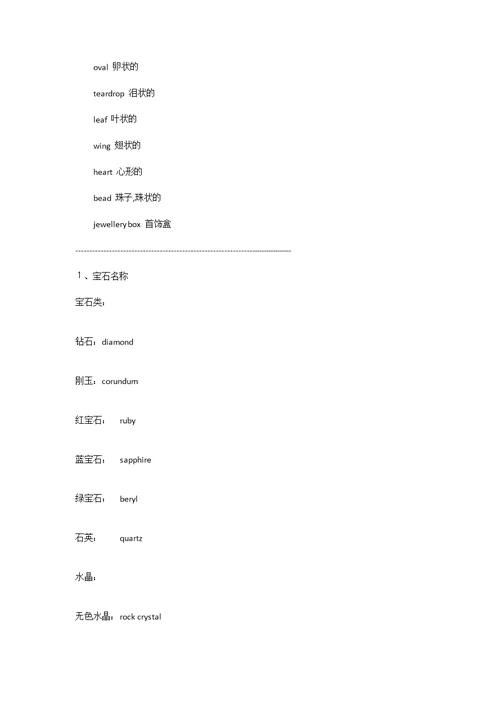 宝石中英对照词汇总和供参习