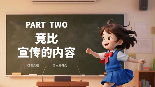 深绿色卡通风班委竞选演讲PPT