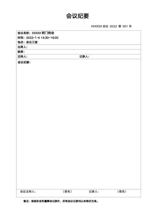 会议纪要统一模板