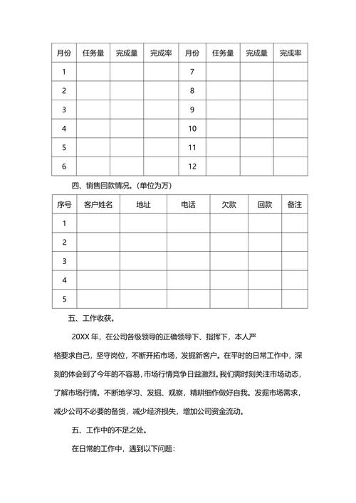 年度销售经理个人工作述职报告