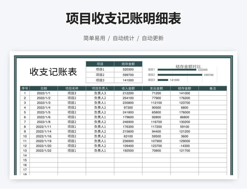 项目收支记账明细表