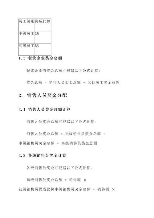 餐饮企业奖金分配方案