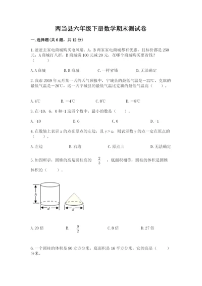 两当县六年级下册数学期末测试卷及参考答案一套.docx