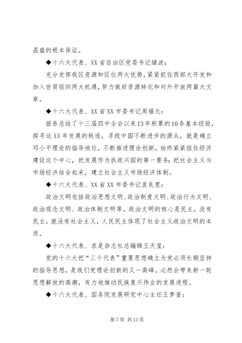 十六大党代会代表团发言材料集粹.docx