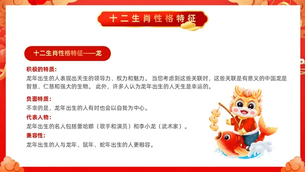 红色古风十二生肖介绍PPT模板龙年新年