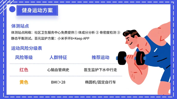 蓝色扁平插画风格全民健身宣传PPT模板