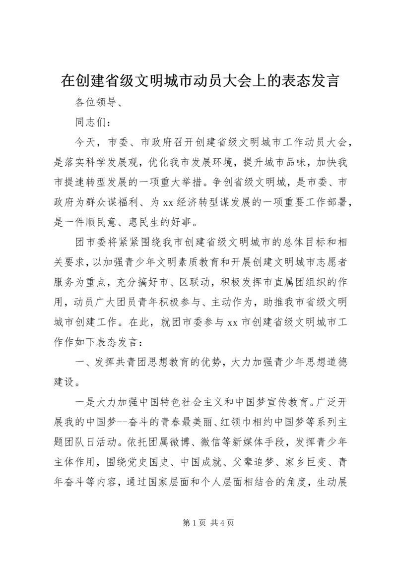 在创建省级文明城市动员大会上的表态发言.docx